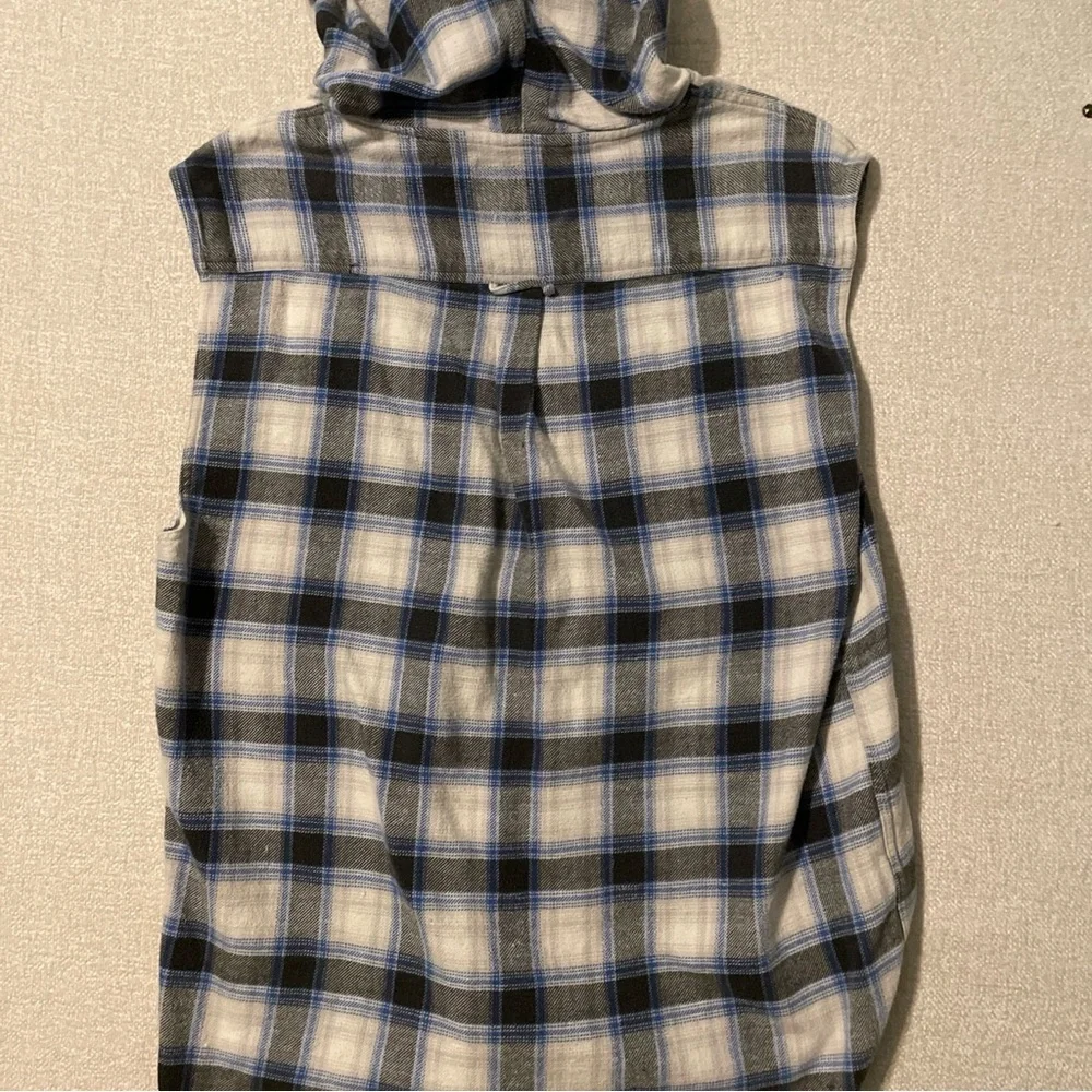 Roots Hooded Plaid Flannel Vest with Blue Accents 2XLT